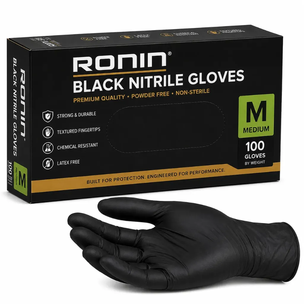 [11020106090007M] RONIN Black Nitrile Gloves Medium